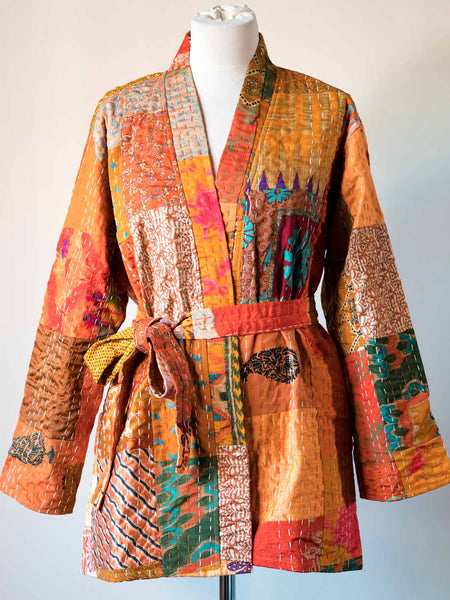 Orange Art Silk Patchwork Jacket