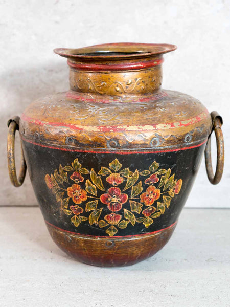 Painted Brass Vase in Tibetan Style