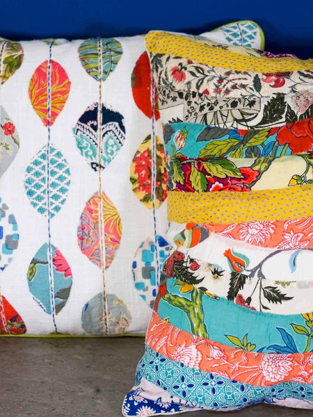 Peacock and Leaf Appliqued Cushion Covers