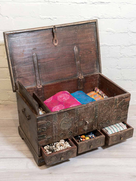 Vintage Indian Dowry Box with Drawers
