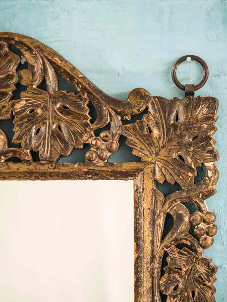 Antique Gold Leaf Pattern Carved Wooden Indian Mirror