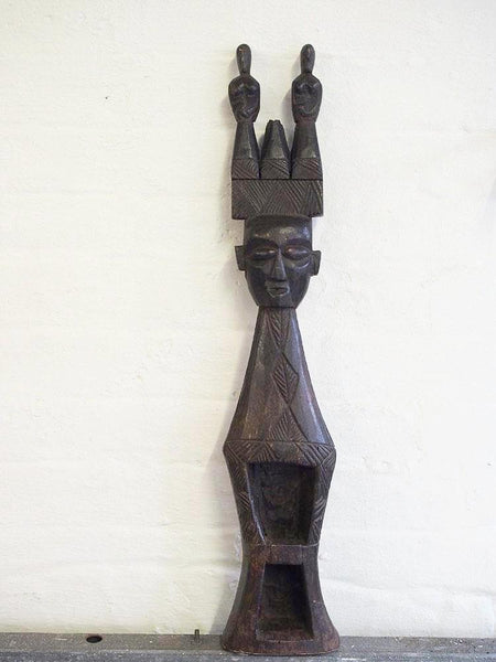 Two Headed Carved Wooden Magar Statue from Nepal