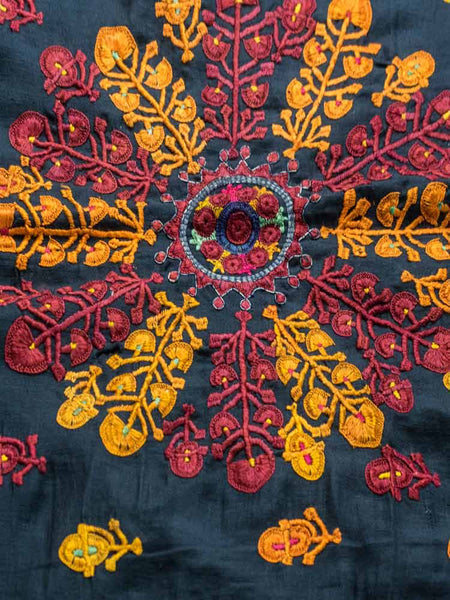Gold & Plum Embroidered Black Bedcover