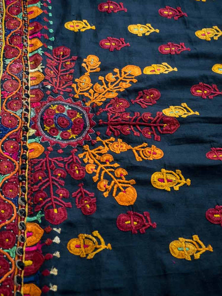 Gold & Plum Embroidered Black Bedcover