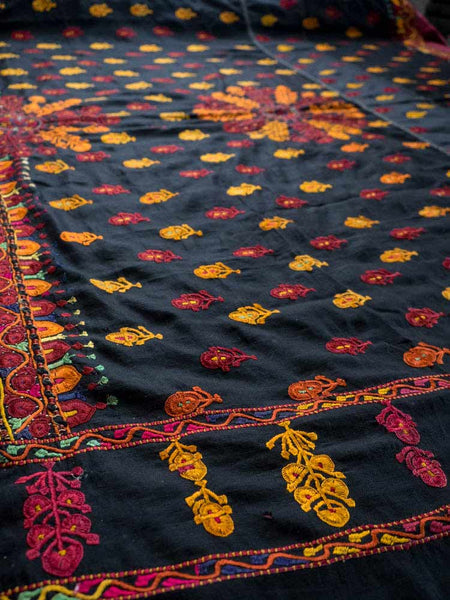 Gold & Plum Embroidered Black Bedcover