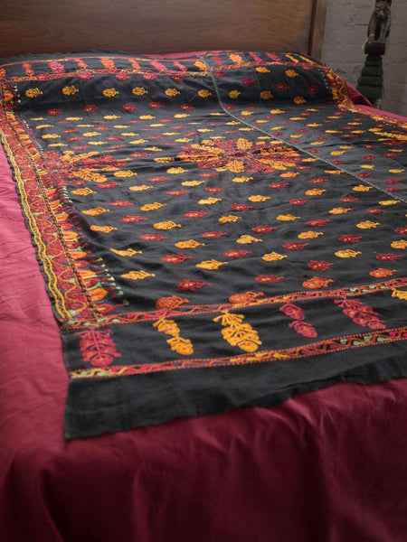 Gold & Plum Embroidered Black Bedcover