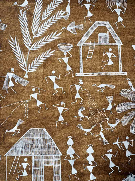 Warli Painting of Village with Palm Tree 3