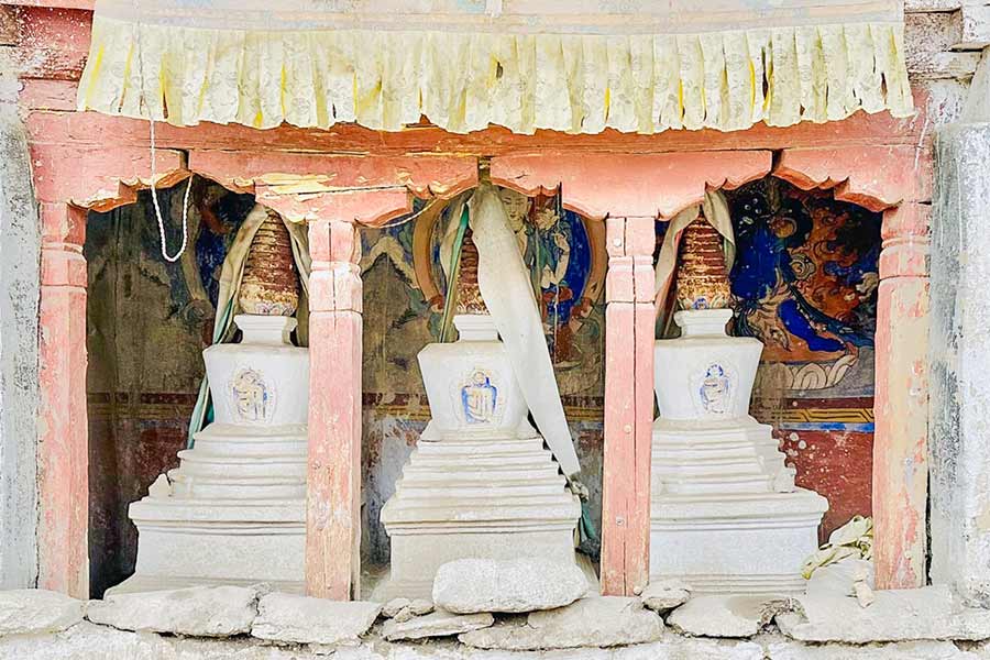 An old Buddhist Shrine returns to the Indus River in Ladakh