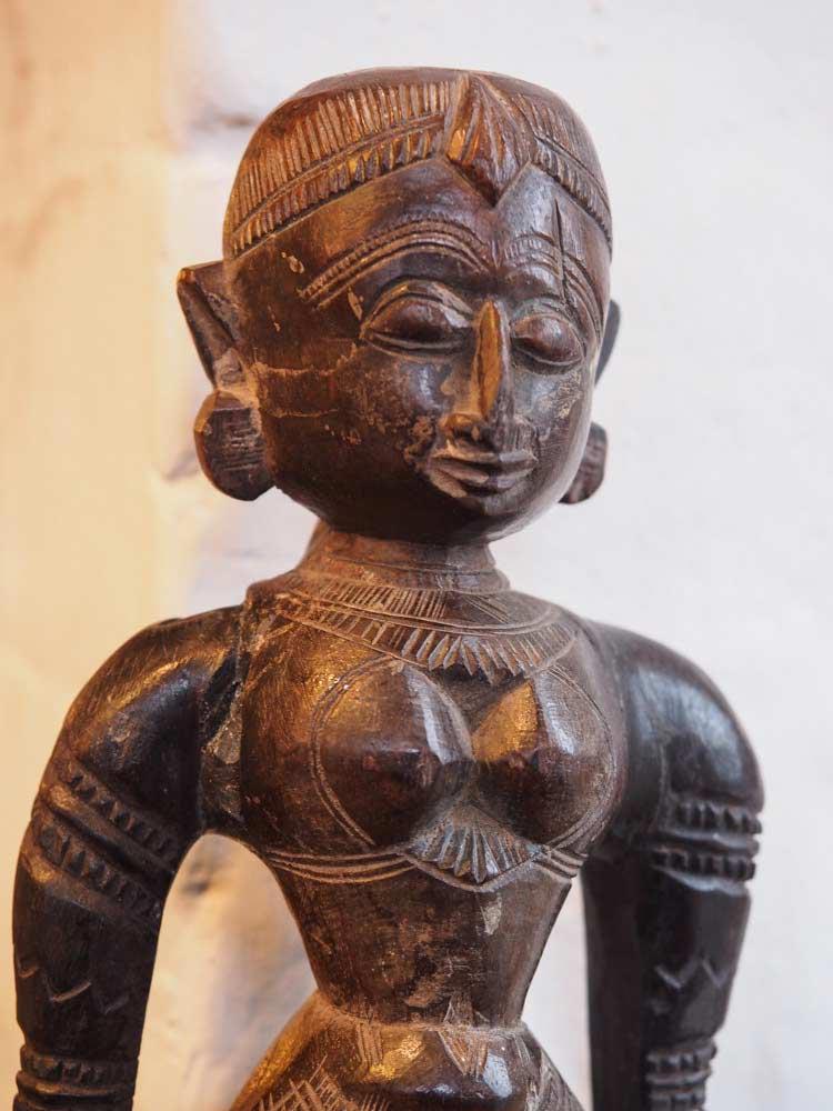Carved Wooden Statue of a Young Indian Woman