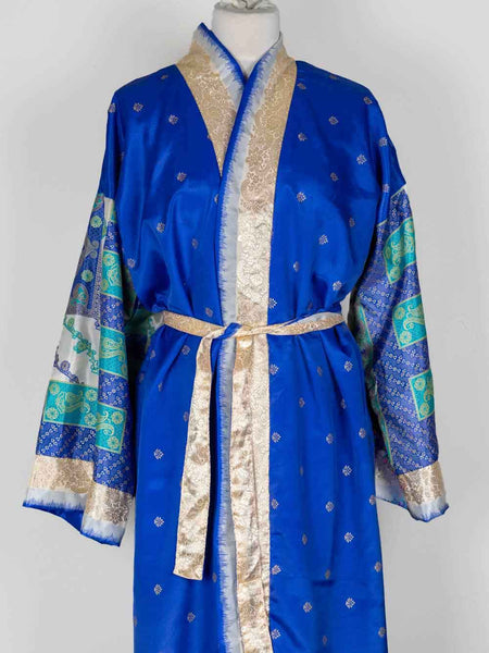 Blue Patterned Long Indian Kimono