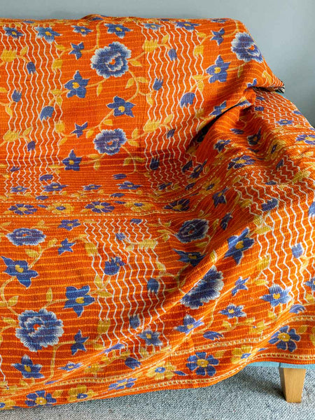 Abstract Yellow, Orange & Black Kantha Throw 