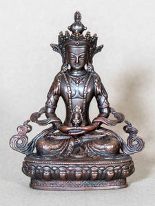 Amitayus Buddha Statue, Fine Oxidised Copper 9.5cm