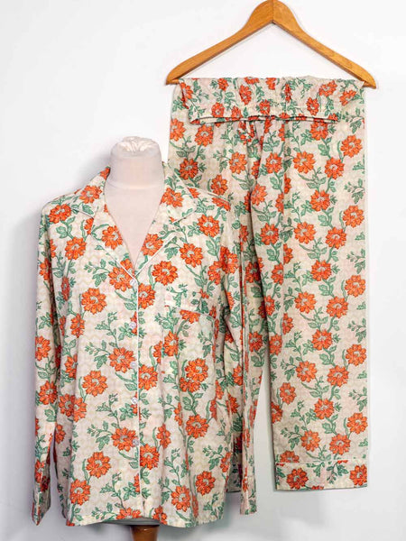 Black Floral Printed Cotton Pyjamas