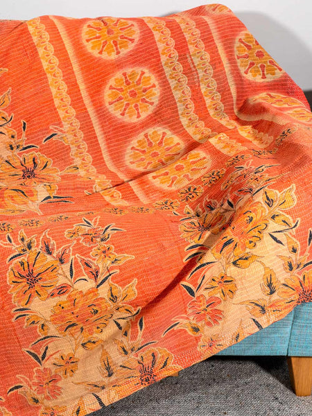 Apricot & Gold Flowers Kantha Throw