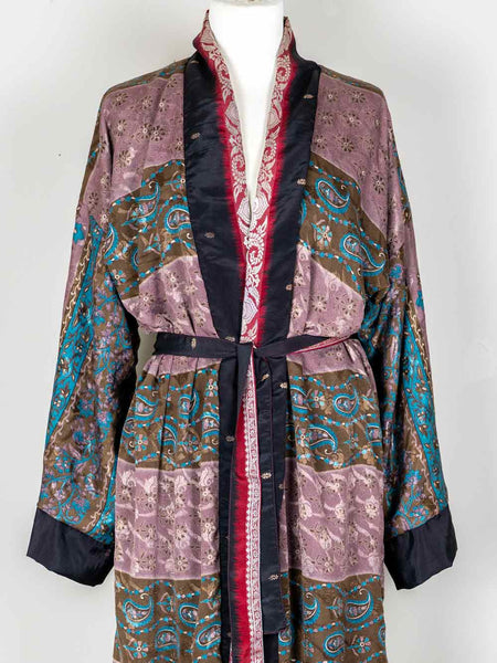 Aubergine & Turquoise Long Indian Kimono
