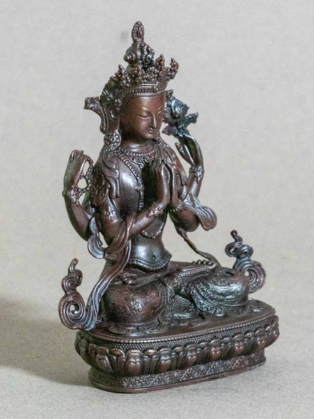 Avalokiteshvara statue, Fine Copper Bronze, 9cm 