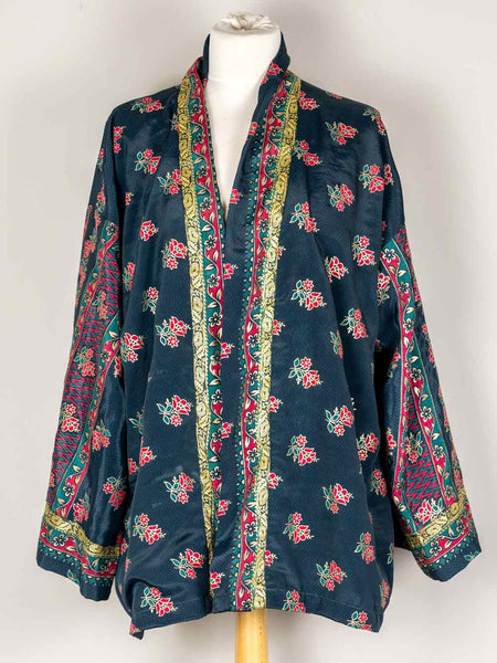 Black, Bronze & Aqua Patterned Indian Kimono