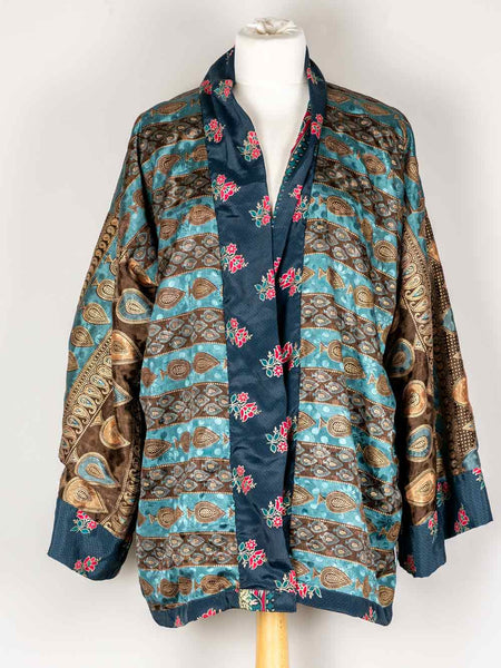 Black, Bronze & Aqua Patterned Indian Kimono