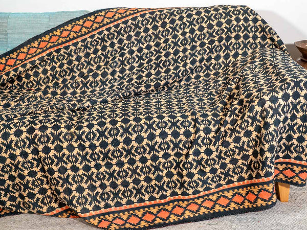 Black & Oatmeal Geometric Kantha Throw