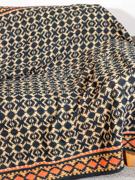 Black & Oatmeal Geometric Kantha Throw