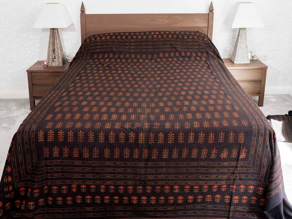 Black, Red & Gold Bagru Indian Bedspread