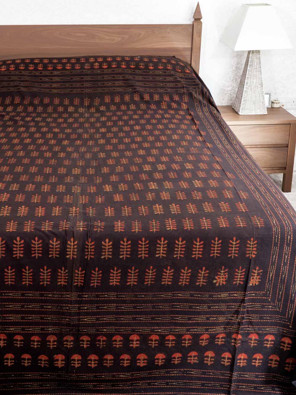 Black, Red & Gold Bagru Indian Bedspread