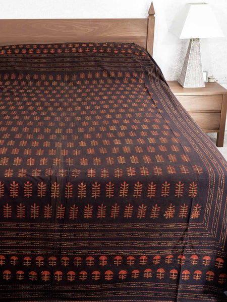 Black, Red & Gold Bagru Indian Bedspread