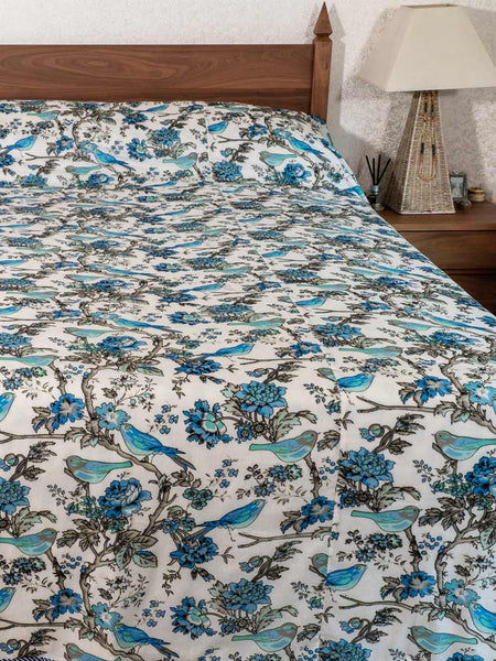 Blue Birds Reversible Dohar Indian Bedspread