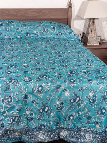 Blue Floral Reversible Dohar Indian Bedspread