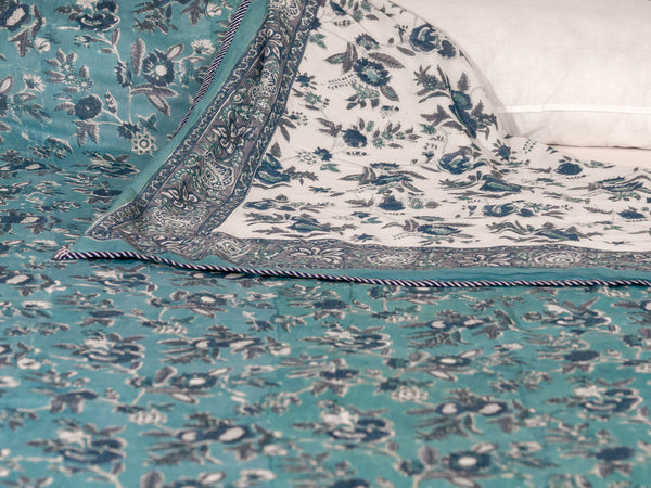 Blue Floral Reversible Dohar Indian Bedspread