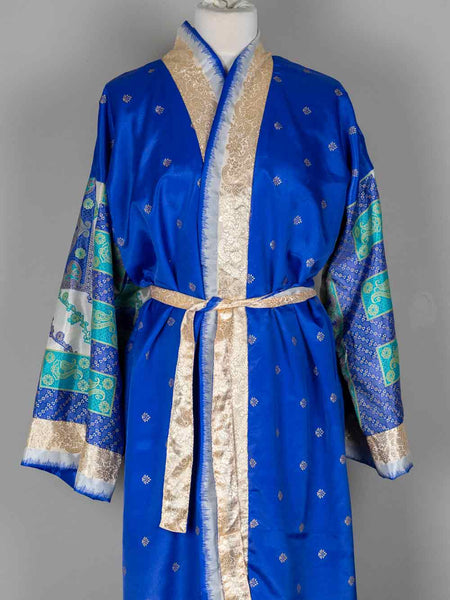 Blue Patterned Long Indian Kimono 