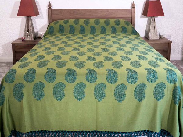 Blue & Green Jacquard Bedspread