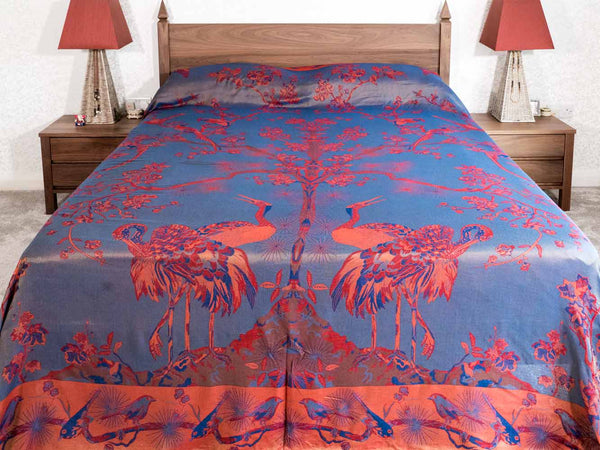 Blue & Red Tree of Life Indian Bedspread