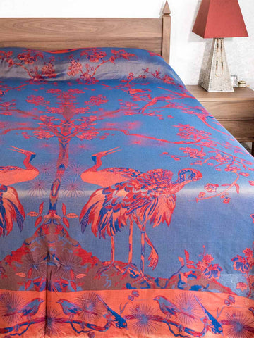 Blue & Red Tree of Life Indian Bedspread