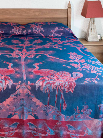 Blue & Rose Tree of Life Indian Bedspread