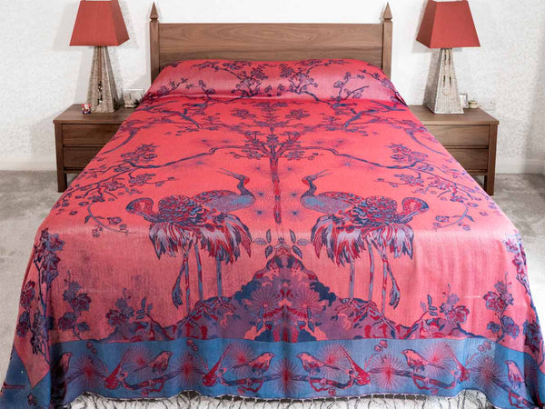 Blue & Rose Tree of Life Indian Bedspread