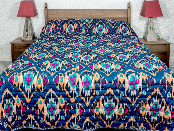 Blue & Turquoise Printed Icat Cotton Quilt 