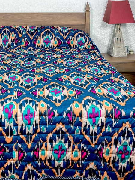 Blue & Turquoise Printed Icat Cotton Quilt 