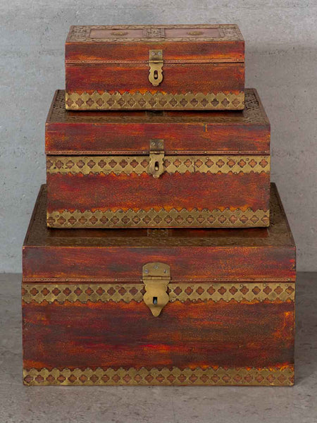 Brass & Distressed Red Jewellery Boxes