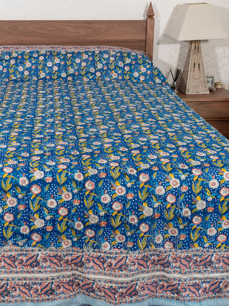 Bright Blue Reversible Dohar Indian Bedspread 