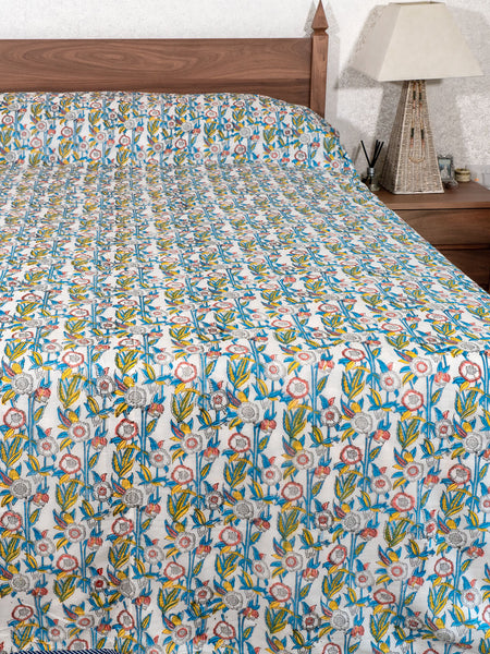 Bright Blue Reversible Dohar Indian Bedspread 