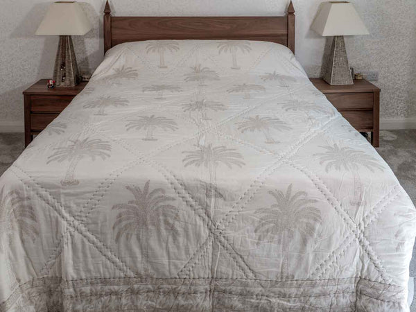 Cappucino Palm Trees Floral Indian Cotton Quilt