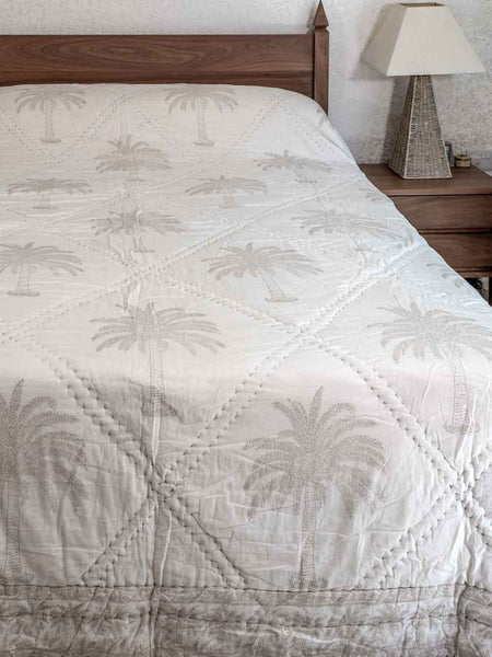Cappucino Palm Trees Floral Indian Cotton Quilt