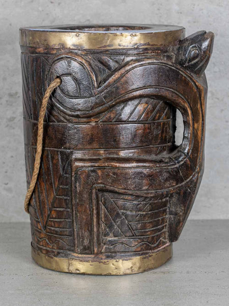Carved Wooden Vase with Lizard 