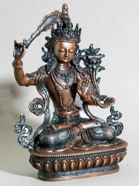 Copper Bronze Manjushri Buddha Statue 15cm