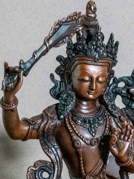 Copper Bronze Manjushri Buddha Statue 15cm