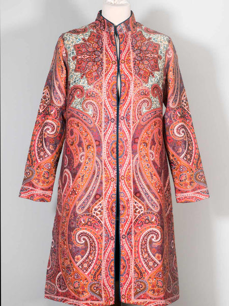  Coral Wool Kani Weave Kashmiri Coat