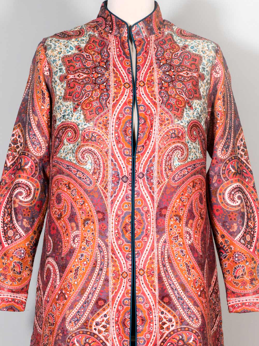 Coral Wool Kani Weave Kashmiri Coat