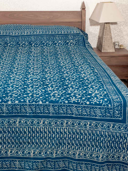 Curly Pattern Indigo Blue Indian Bedspread