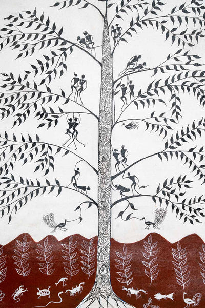 Large Warli Painting of Couples in a Tree